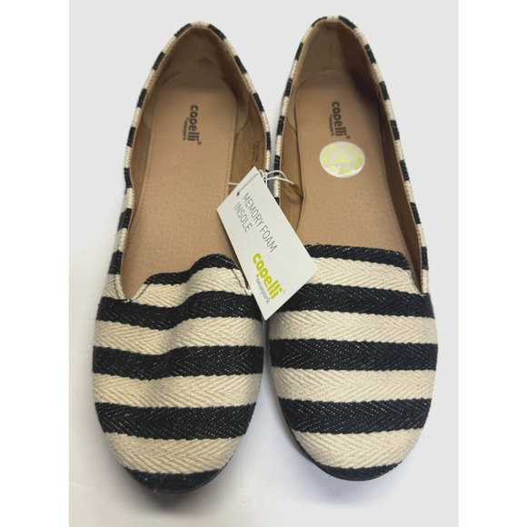 Capelli New York Women's Flats Black White Striped Memory Foam Size 9 - Picture 1 of 7